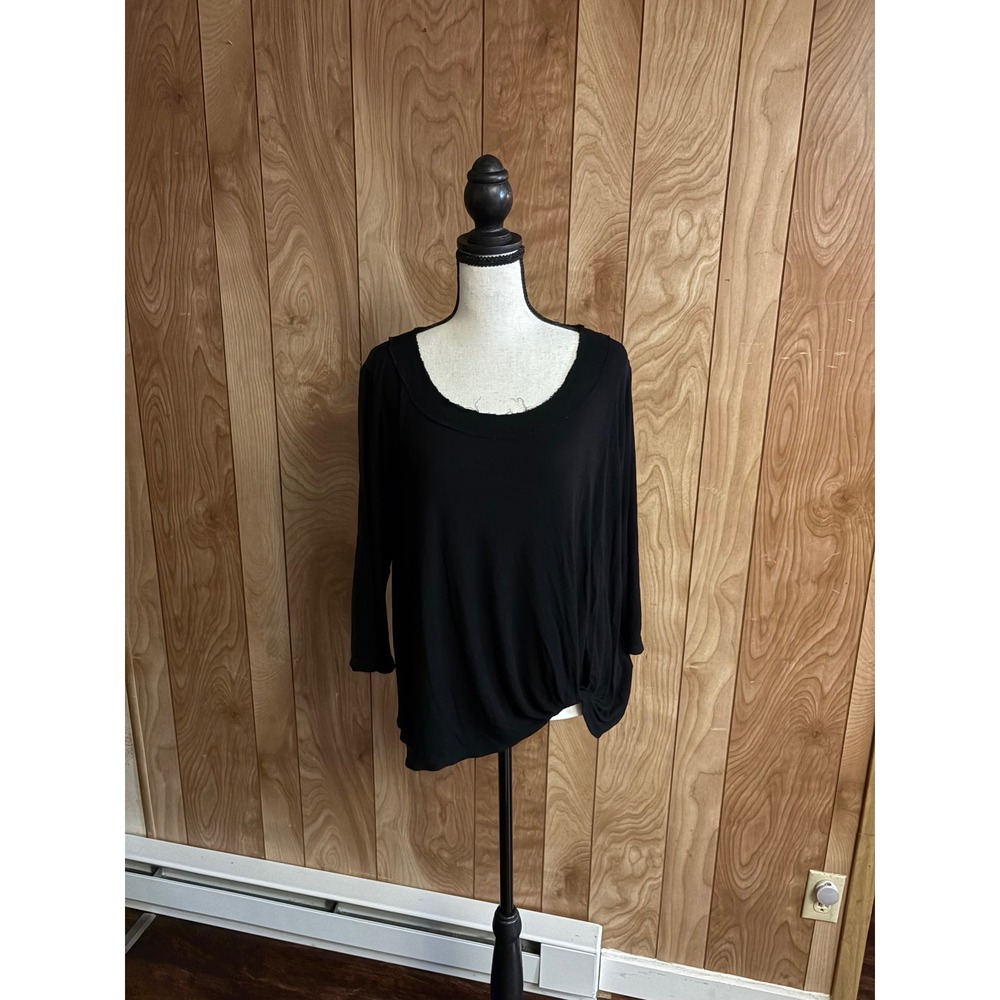 H by Bordeaux Black Ribbed Twist Front Scoop Neck Long Sleeve Top Womens XL